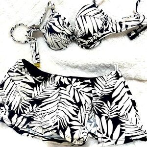NEW Bleu Rod Skirted Hipster Bikini Bottom Top Set, Black Oasis Print, Size 6